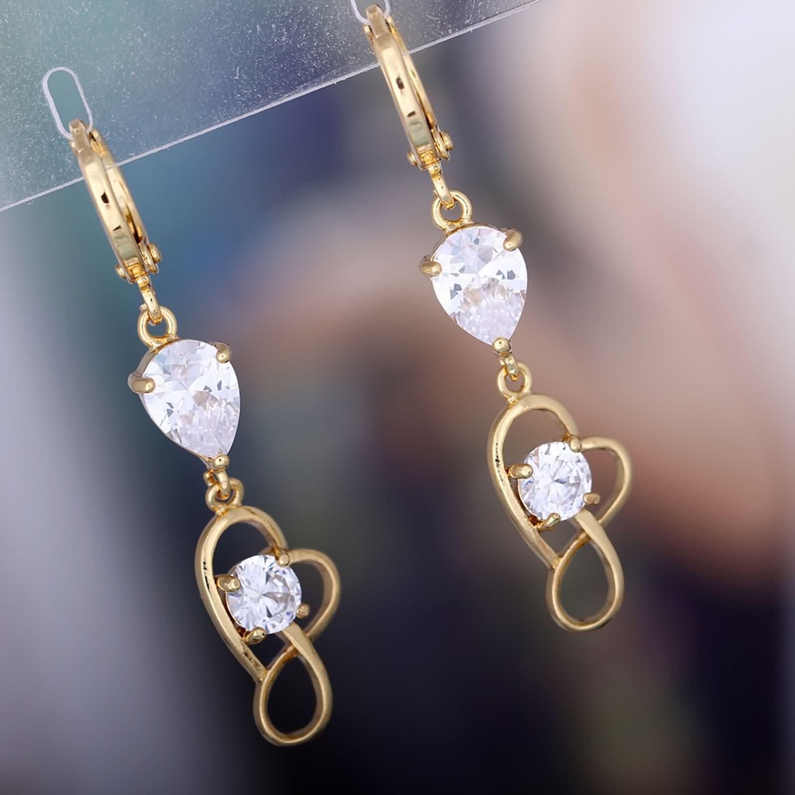 Kolczyki damskie 14K Au585 ze złota z prawdziwego złota Moissanit Hoop Creole Krople kolczyki w kształcie serca, szlif kropli, żółte złoto 585, wiszące kolczyki