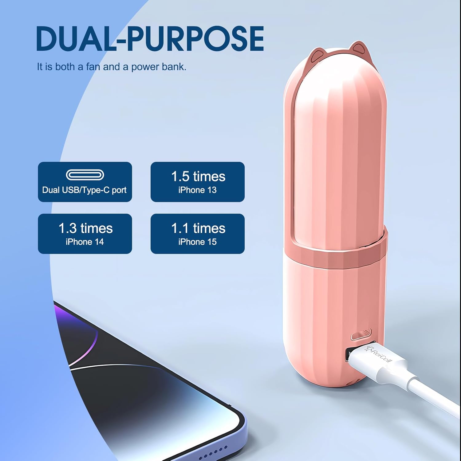 3 in 1 Portable Fan – Power Bank & Flashlight Built-in. USB Rechargeable Handheld Fan, 12H Runtime. Pocket-Sized Mini Fan, Perfect for Travel. Great Gift for Women & Girls
