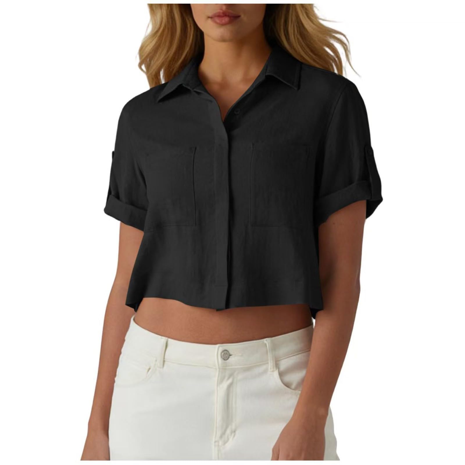 Chemisier manches courtes ajusté uni pour un look décontracté et élégant - 4
