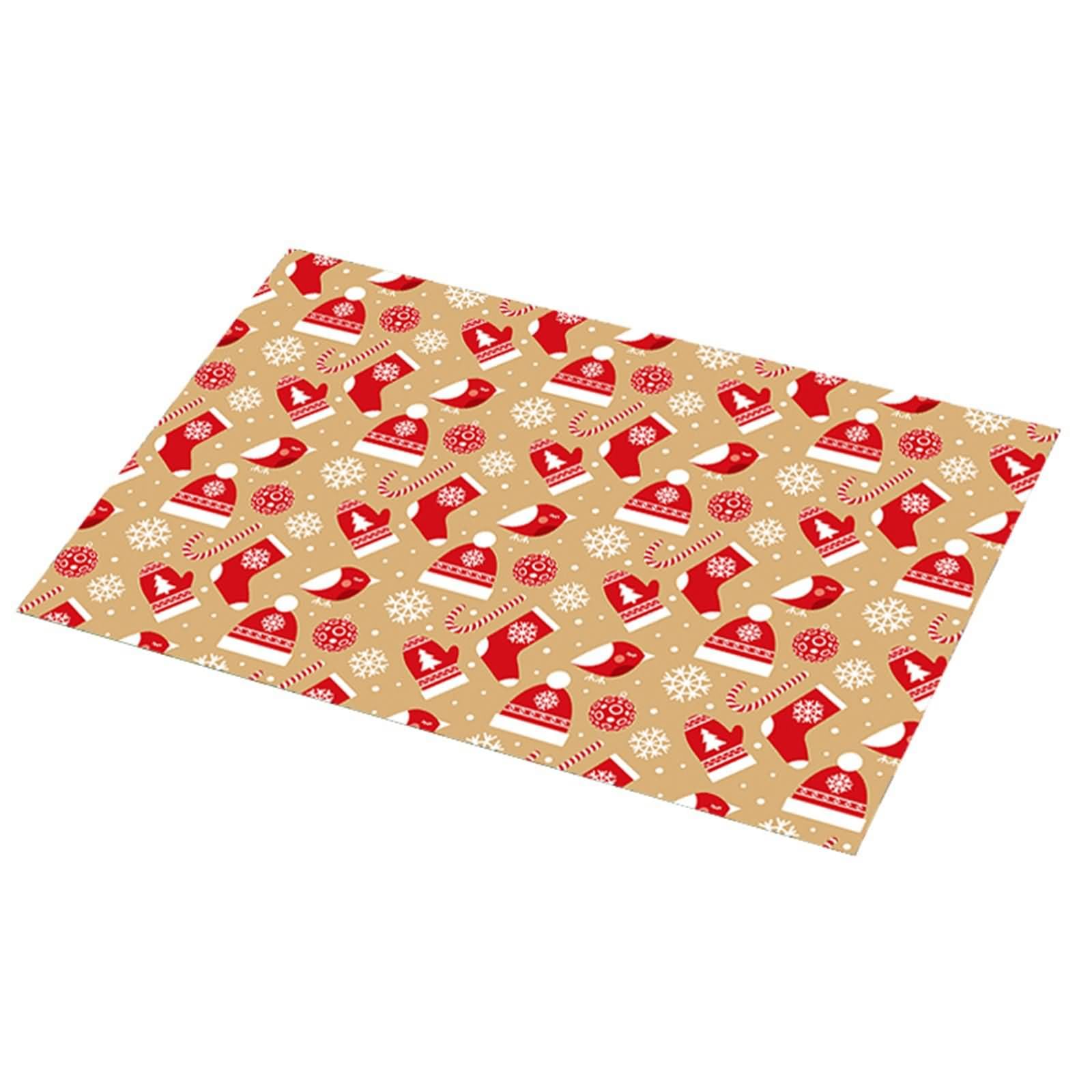 Tovagliette Antiscivolo Cucina Set da 6, 30 x 45 CM Tovagliette Lavabili Antiscivolo Rettangolare 70% Vinile 30% Poliestere Cachi Rosso, Rettangolare con Motivo Natalizio