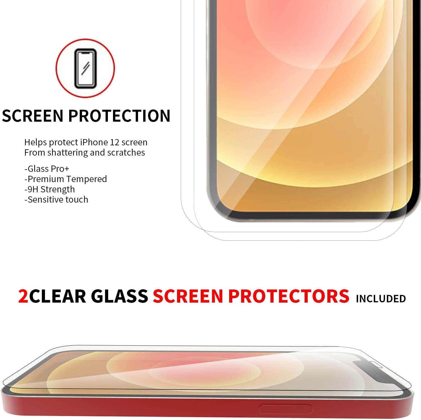 Cavie Brands iPhone 12 Pro & iPhone 12 Clear Case with 2 Screen Protectors, Maximum Shock Absorption Protection, Clear iPhone 12 Case, Compatible with Apple iPhone 12 & 12 Pro