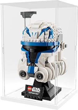 Acrylic Display Case for Lego Star Wars Helmet for Lego Captain Rex Helmet Models Figures - Assemble Dustproof Thickened Clear Display Box Cabinet White, 15x15x25 cm
