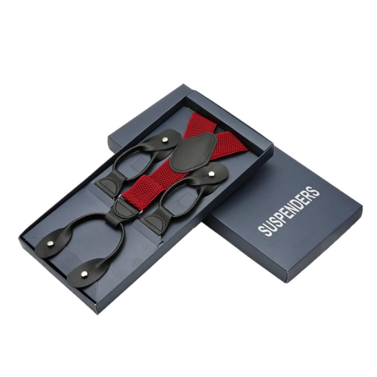 Gift Box Included Elastic Button-on Braces Adjustable Y-Back Button Suspenders Heavy Duty Leather End Dress Suspenders for Men, Wedding, Wine Red|Clothing Shoes & Accessories-image-14