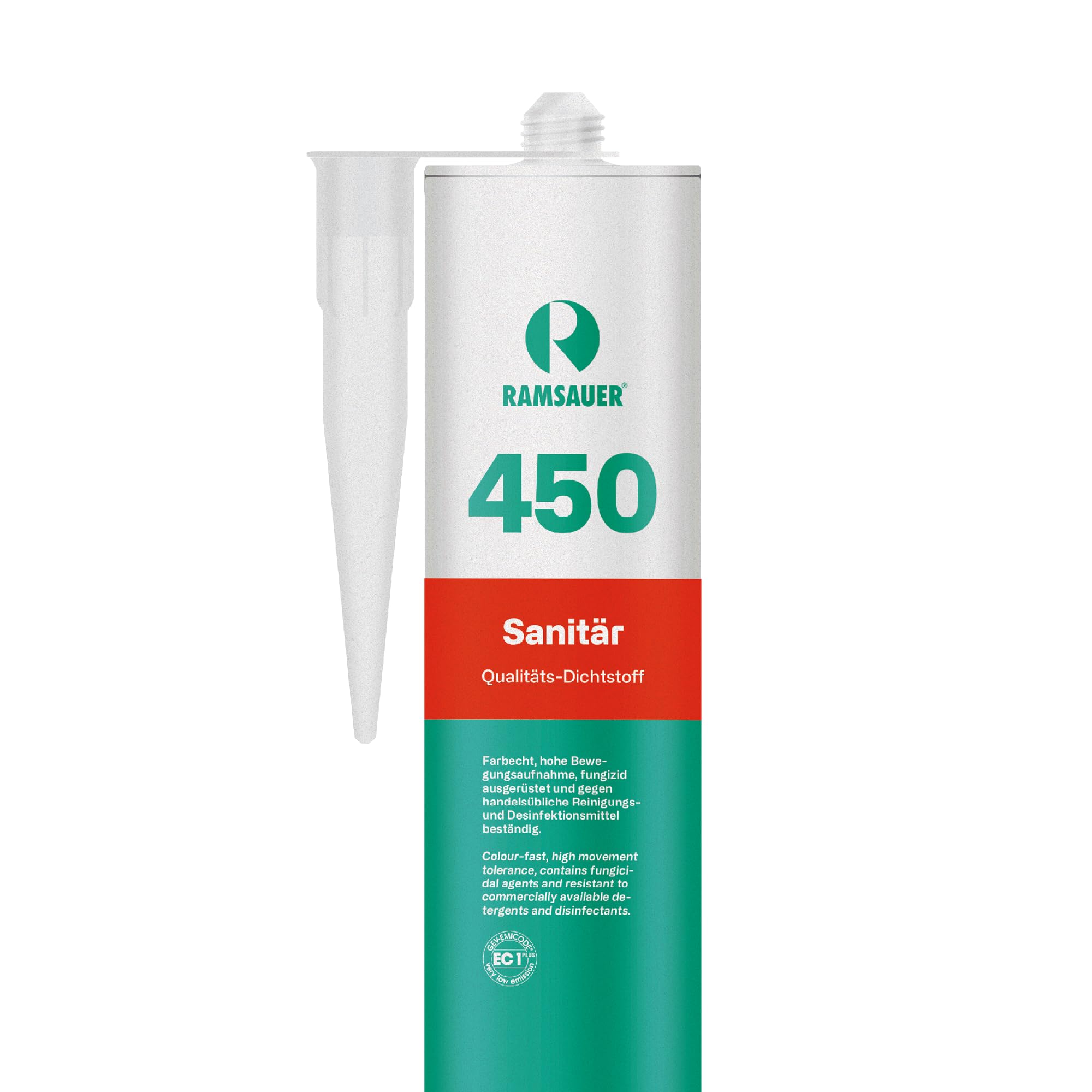 RAMSAUER 450 Sanitär 1K Silikon (Weiß) - 310ml Kartusche, ideal für Feuchträume & Nassbereiche, Lebensmittelbereich, leicht verarbeitbar, schnelle Tiefhärtung, optimale Glättbarkeit