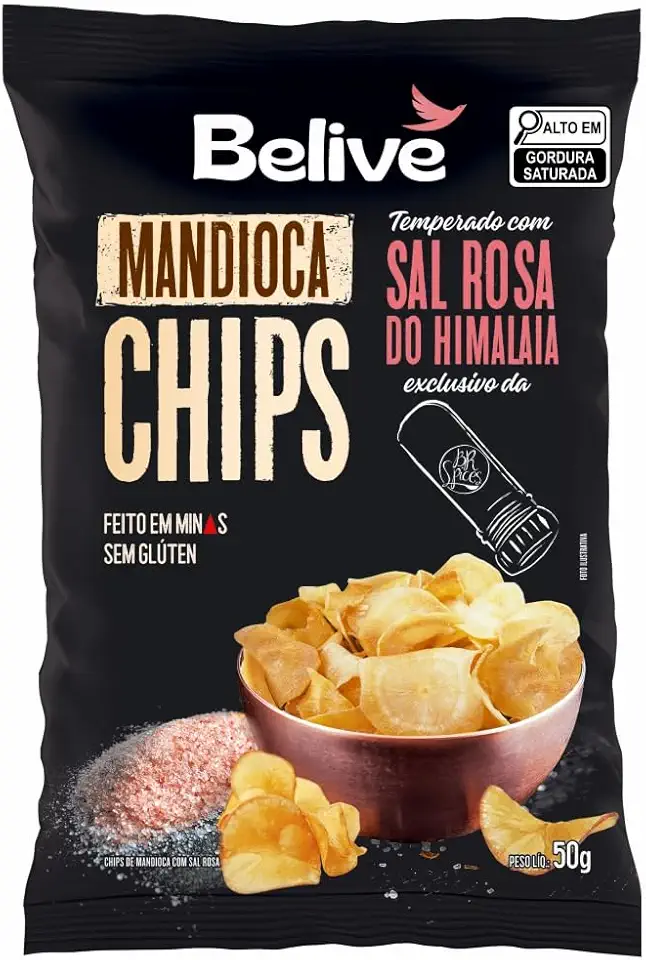 Mandioca Chips Belive temperado com Sal Rosa do Himalaia BR Spices - 50g