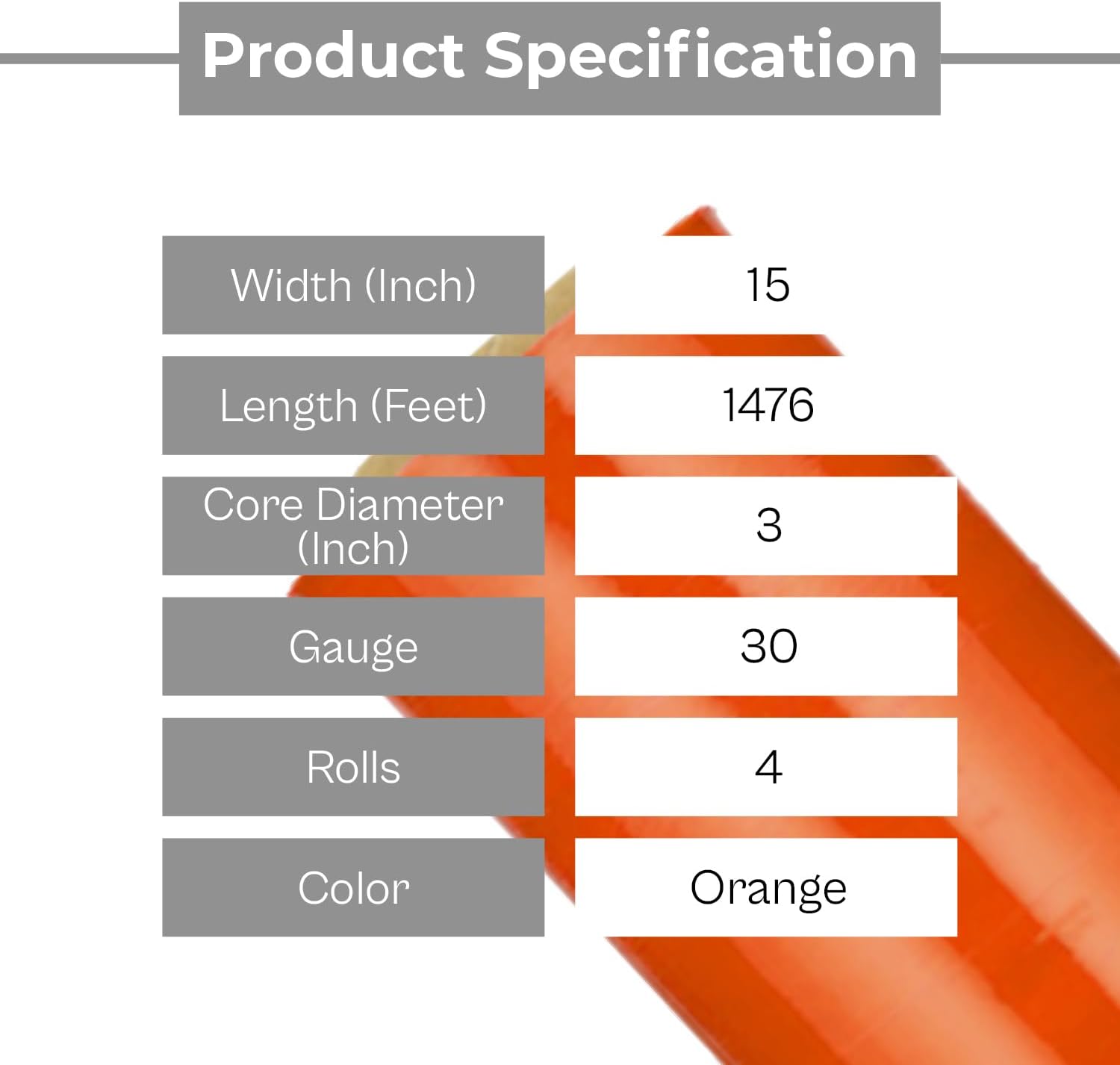 Orange Stretch Wrap, 15 Inch x 1476 Feet, 4 Pack, Tinted Pre-Stretched Shrink Wrap Film for Moving, Packaging, Pallet Wrapping