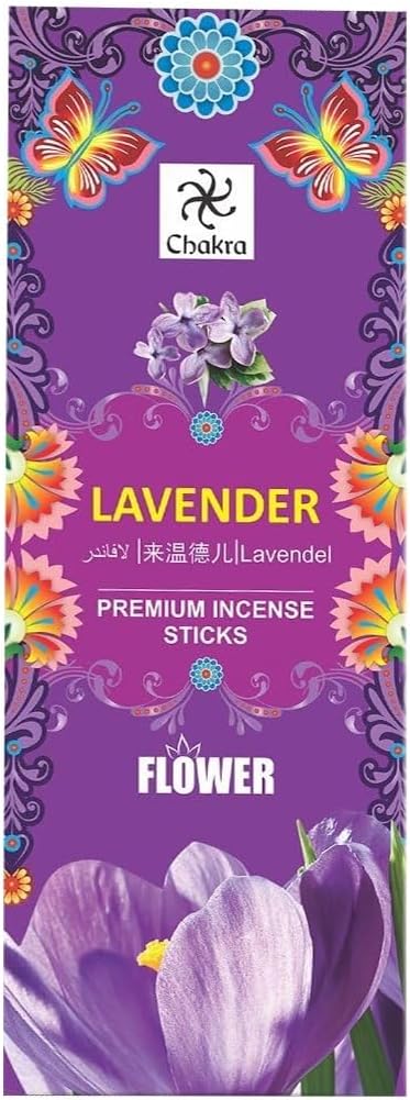 Chakra Lavender Incense Sticks – Pack of 6 (120 Sticks Total) | Natural Hand-Rolled Aromatherapy Sticks for Relaxation, Meditation & Air Purifying