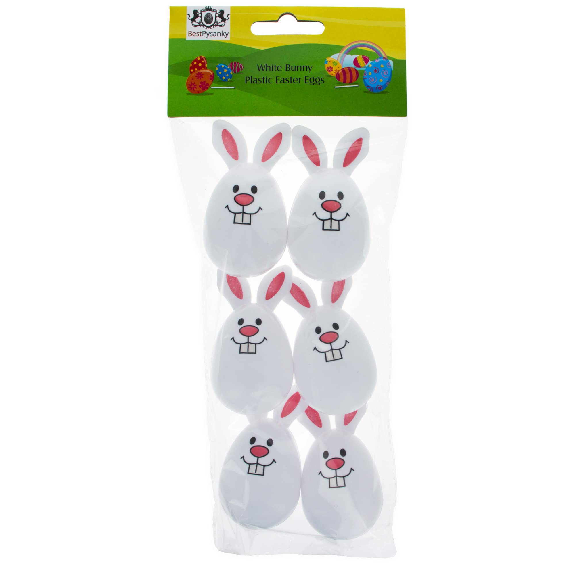Set di 6 uova di Pasqua in plastica con coniglietto sorridente bianco