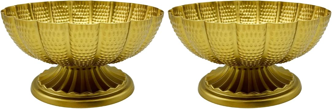 2 Pcs Gold Vases for Centerpieces, Vintage Compote Bowl Vases for Wedding Centerpieces, Small Gold Metal Pedestal Urn Vase for Party Event Home Office Decor 2
