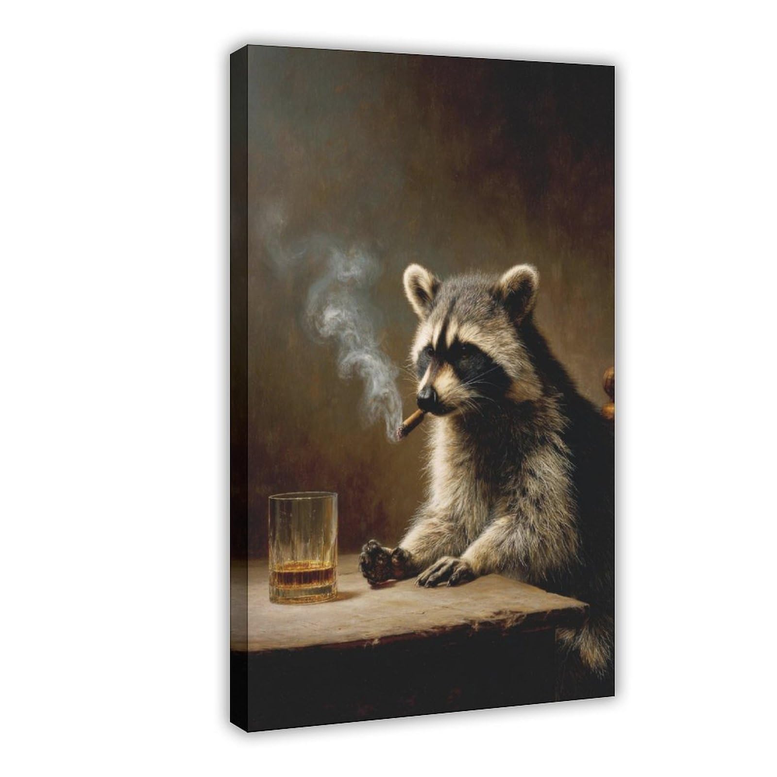 Agthwe Frame-Style Whiskey Cigar Raccoon Poster Canvas Poster For Bedroom Decor Gift