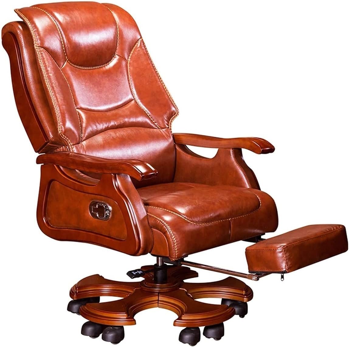 Ergonomic Wood Office Chair, High Back Executive Chairs, Thick Seat