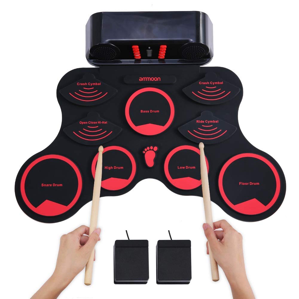 Batteria Elettronica Set Drum Kit Digitale 9 Pad Silicio Altoparlanti Stereo 2 Pedali
