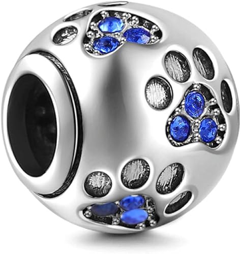 Miniatura 2 de Dije de plata de ley 925 con diseño de pata de perro para Pandora, regalo para cumpleaños, aniversario, Navidad, día (azul)