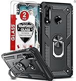 LeYi für Huawei P Smart 2019 Hülle Honor 10 Lite Handyhülle mit Glasfolie Schutzfolie(2 Stück), 360 Grad Ringhalter Cover TPU Bumper Schutzhülle für Hülle Huawei P Smart 2019 Handy Hüllen Schwarz