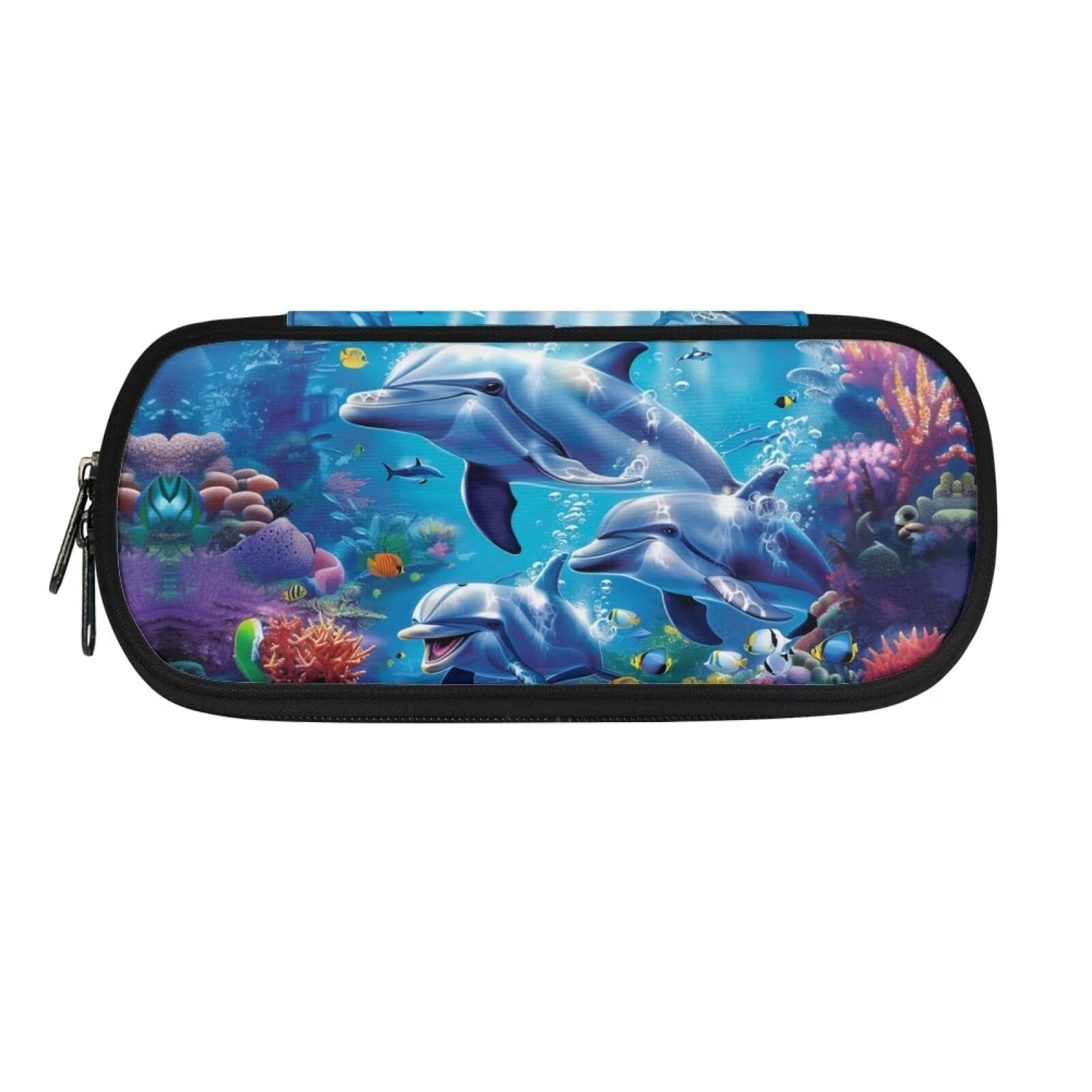 Showudesigns Dolphin Pen Pencil Case Women Pencil Pouch for Teen Girls Zipper Pencil Bag High Capacity Box Organizer Holder Middle Students Stationery Cosmetic Makeup Bag for Office College Adults