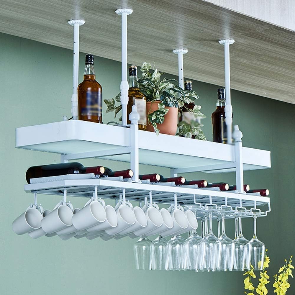 Wine Glass Holder Upside Down Wine Rack Simple Style Iron Hanging Wine Glass Rack Ceiling Decoration Shelf (Bronze 80x35cm)