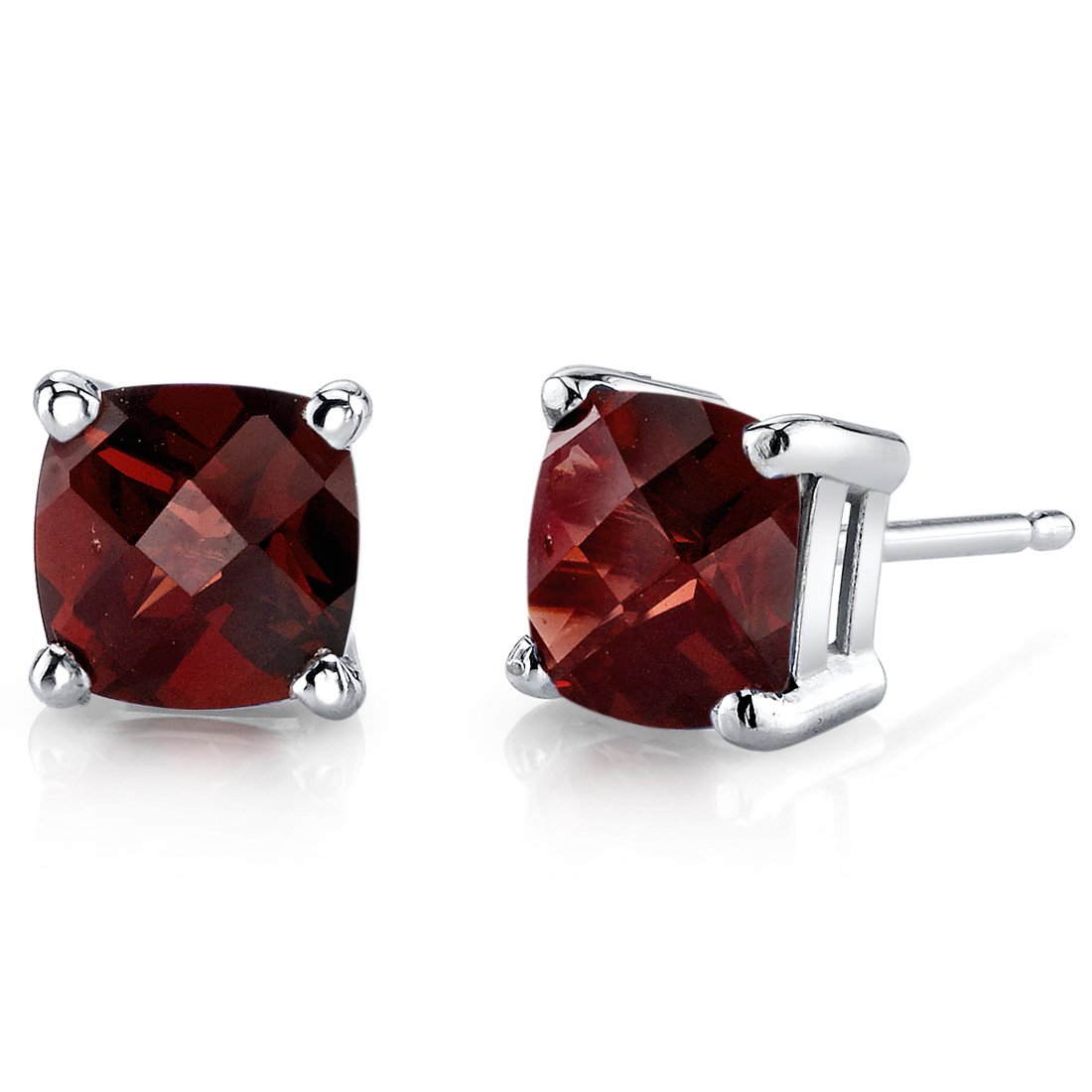 14 Karat White Gold Cushion Cut 2.50 Carats Garnet Stud Earrings