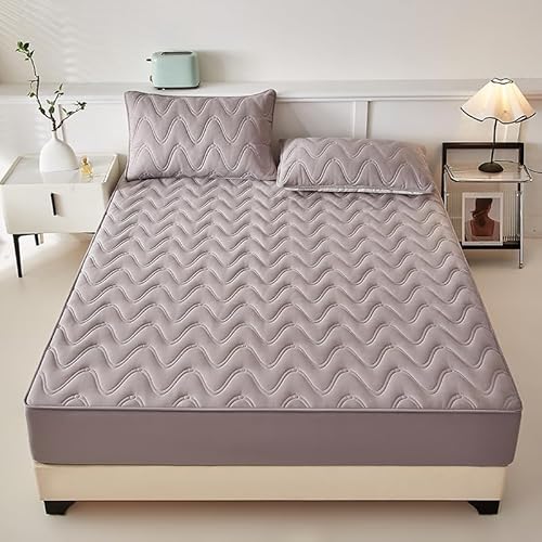 Quilted Mattress Protector, Soft Breathable Wave Pattern Fitted Mattress Cover