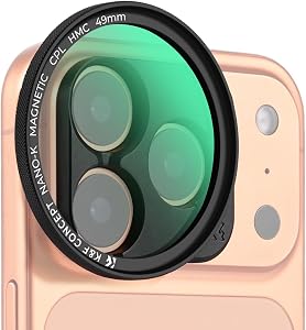 K&F CONCEPT Magnetic CPL Filter Set Compatible with iPhone 17 16 15 14 Pro & Pro Max, 49mm Phone Lens Filter Kit with Direct-Fit Camera Base, Case Compatible Circular Polariser for iPhone