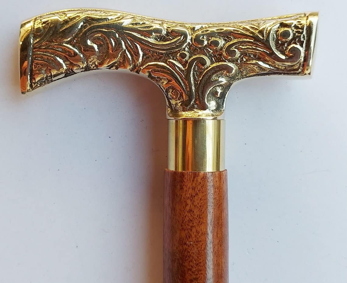Brass & Wooden Cane Stick, Vintage Cane Stick, Antique Walking Stick Decorative Walking Stick Solid Brass Walking Stick/Vintage Cane Stick-Silver Antique Finish Handle