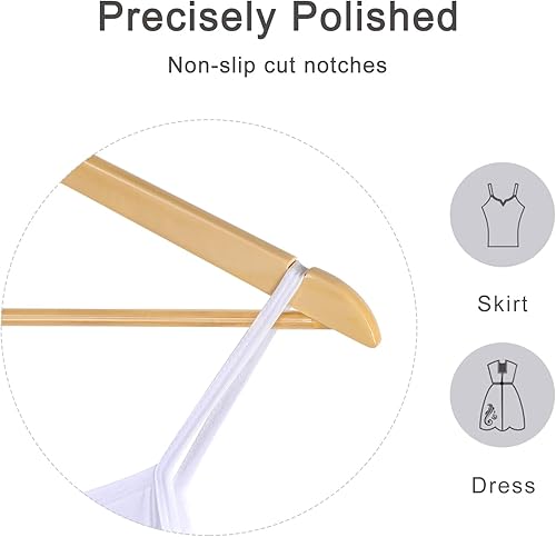 Miniatura 3 de TOPIA HANGER Perchas de madera para abrigos, paquete de 30 perchas de madera natural con barra antideslizante para pantalones, gancho giratorio de