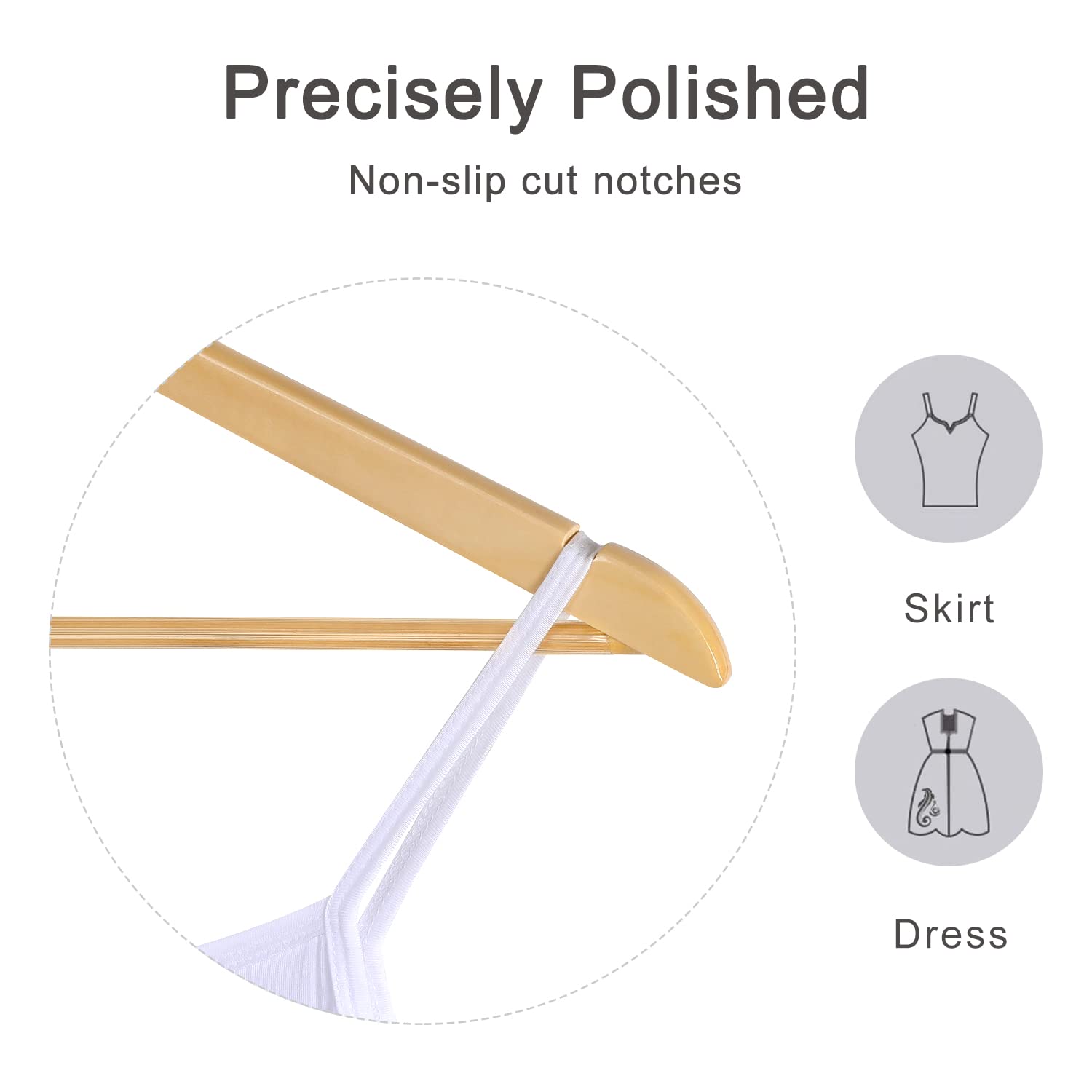 TOPIA HANGER Grucce in legno, confezione da 30 grucce in legno naturale, resistenti, con gancio girevole a 360 gradi, barra antiscivolo per pantaloni e intagli per spalle per top camisole, CT34N30