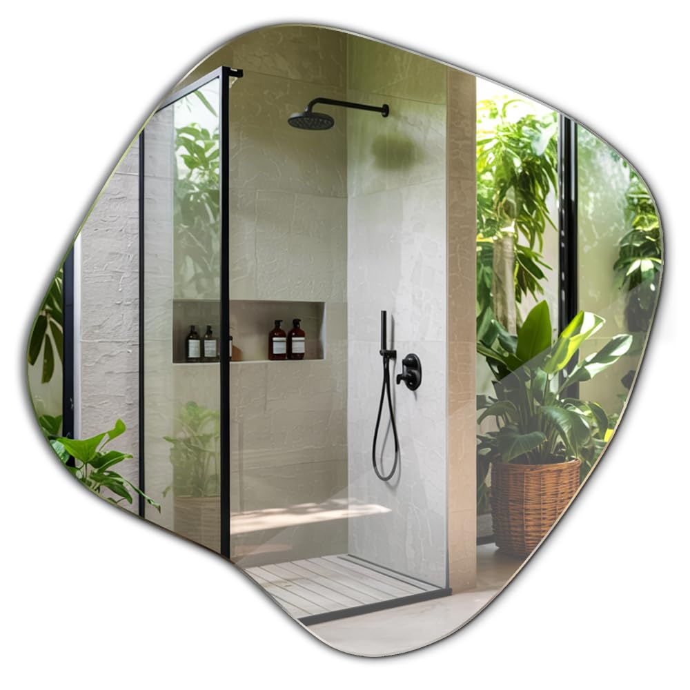 Tulup Specchio per Bagno 48,3x47,9 cm Senza Cornice Irregolareper Soggiorno Bagno Camera da Letto il Corridoio Stile Industriale Unico Design da Parete Asimmetrico Organico da Appendere