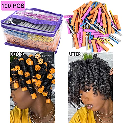 100Pcs Perm Rods Set For Natural Hair 5 Sizes Cold Wave Rods Hair Rollers For Women Hair Curling Rods For Long Medium Small Hair Curler Styling Diy Hairdressing Tools（Orange+Purple+Gray+Blue+Yellow） #TOP3