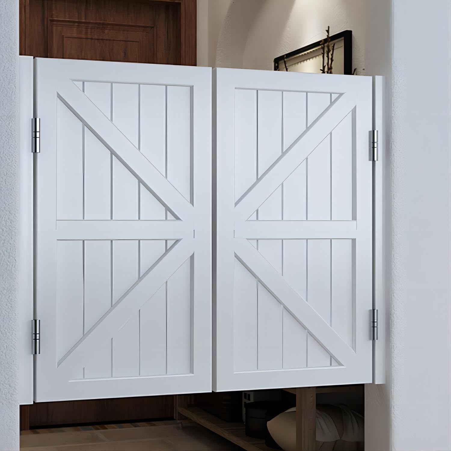 Portes battantes de salon blanches de 90 cm de large style western