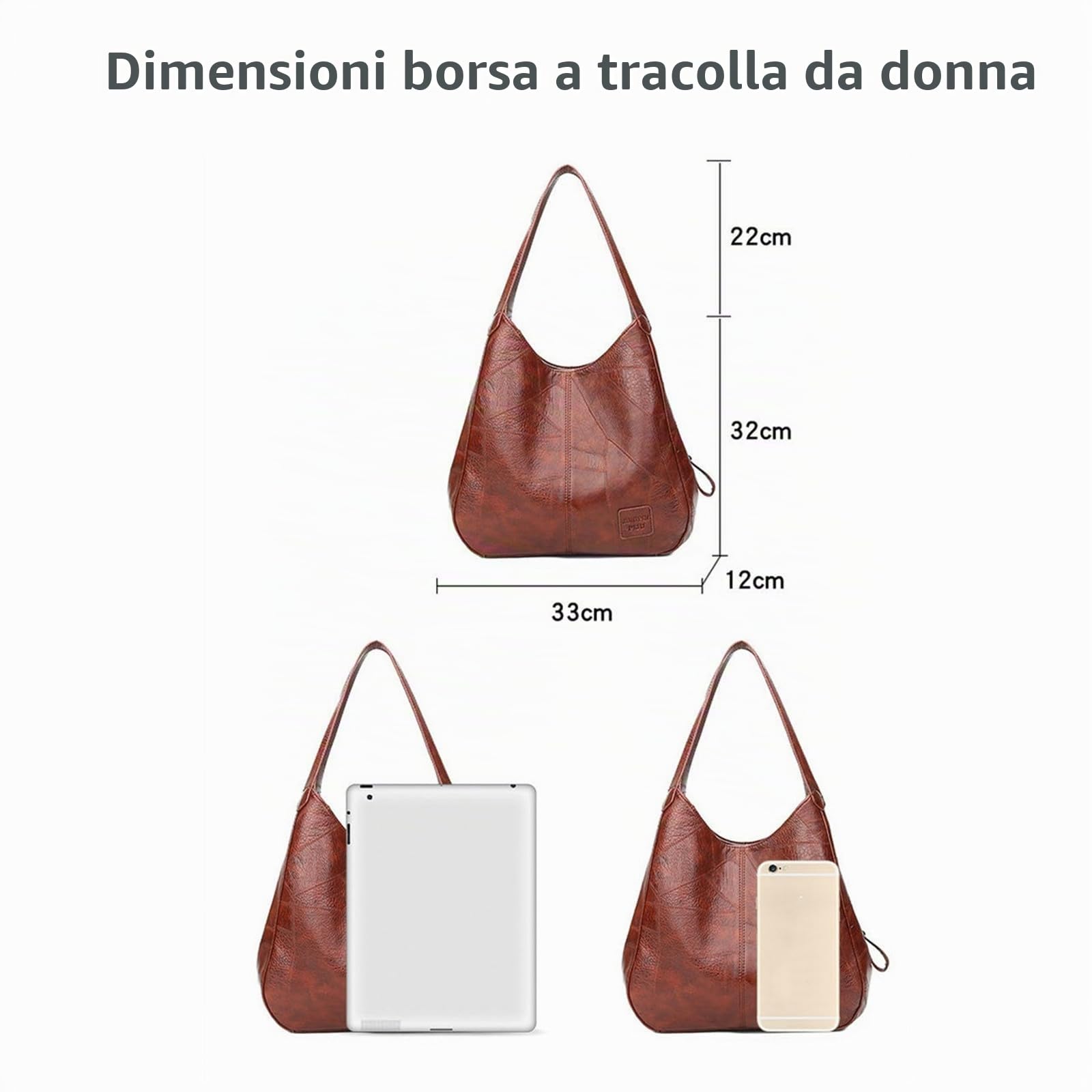 Borsa Donna a Tracolla in Pelle Morbida da - Borsetta Multi -compartimento di Grande capacità per Lo Shopping e Il pendolarismo-Nero