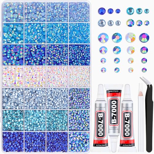20000Pcs Blue Rhinestones for Bedazzling Kit with 3Pcs B7000 Jewelry Glue