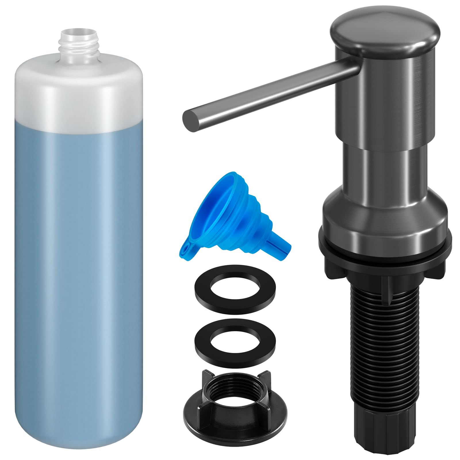 Dish Soap Dispenser, Kitchen Sink Soap Dispenser Pump with 17 OZ Bottle, Refill from The Top, Wide Pump Head Base (Gray)