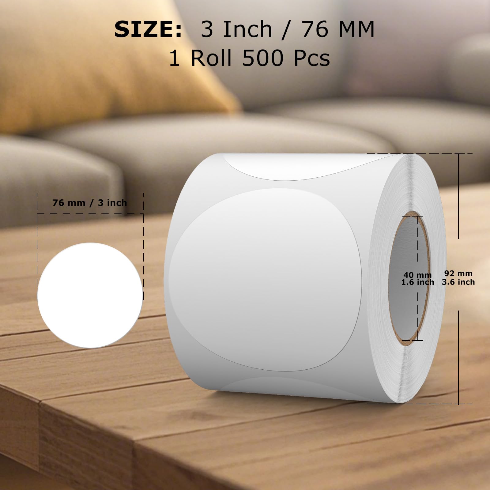 FINDAT 500PCS White Round Labels 76mm Colour Coding Circle Stickers Vinyl Removable Waterproof Name Tags for Moving Box Floor Warehouse - Image 2