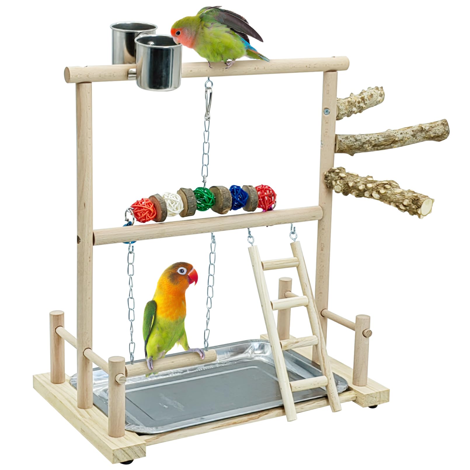 kathson Bird Play Stand Parrot Perch Stand Natural Wood Bird Playground Playstand for Cockatiel Conures Parakeet Parrots Budgie Lovebird Finch Small Birds