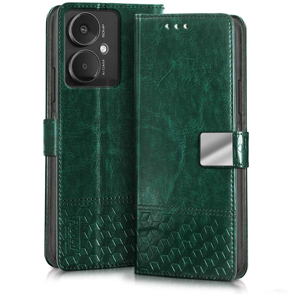 FLIPPED Hand Stitched Honeycomb Design Back Flip Cover Case for Xiaomi Mi Redmi 13C 5G | Redmi 13C 4G | Poco M6 5G | Poco C65 (Shockproof | Leather Finish Wallet Card Holders & Stand) - Tanned Green (B0CQXFB9ZP) Amazon Price History, Amazon Price Tracker