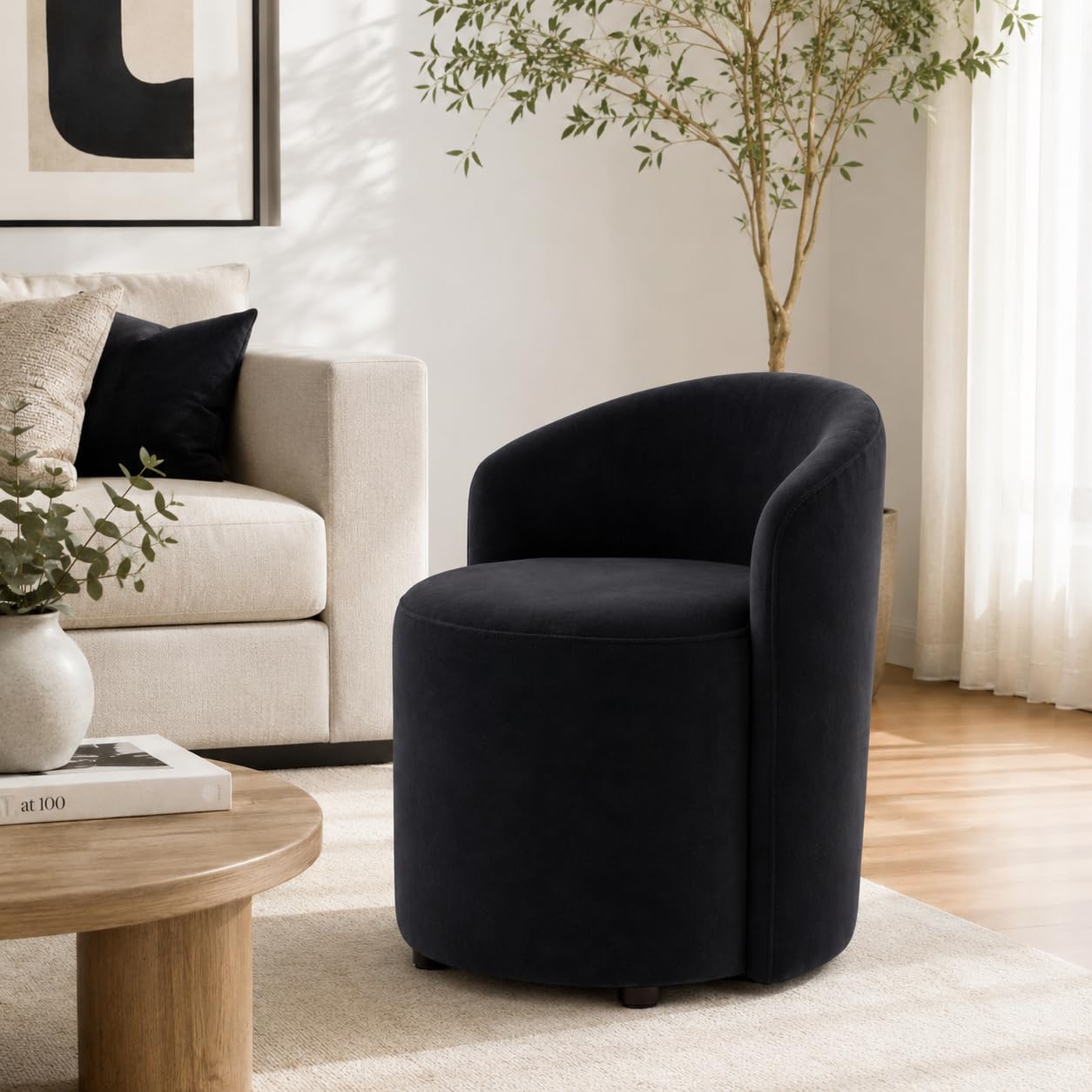 Kundi Wood Seating Mudda Puffy Stool Chair Ottoman and Chair Combined Sofa Type Upholstered Pouffe Foot Rest Comfortable Accent Seat for Living Room Bedroom Dressing Area Office & Home Decor (Black)-image-13