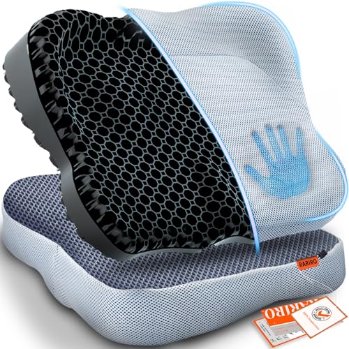 2 cojines grandes de gel para asiento con funda lavable, tela antideslizante mejorada, perfecto para silla de oficina y silla de ruedas, cojín de asiento de alivio de presión para cadera, coxis,