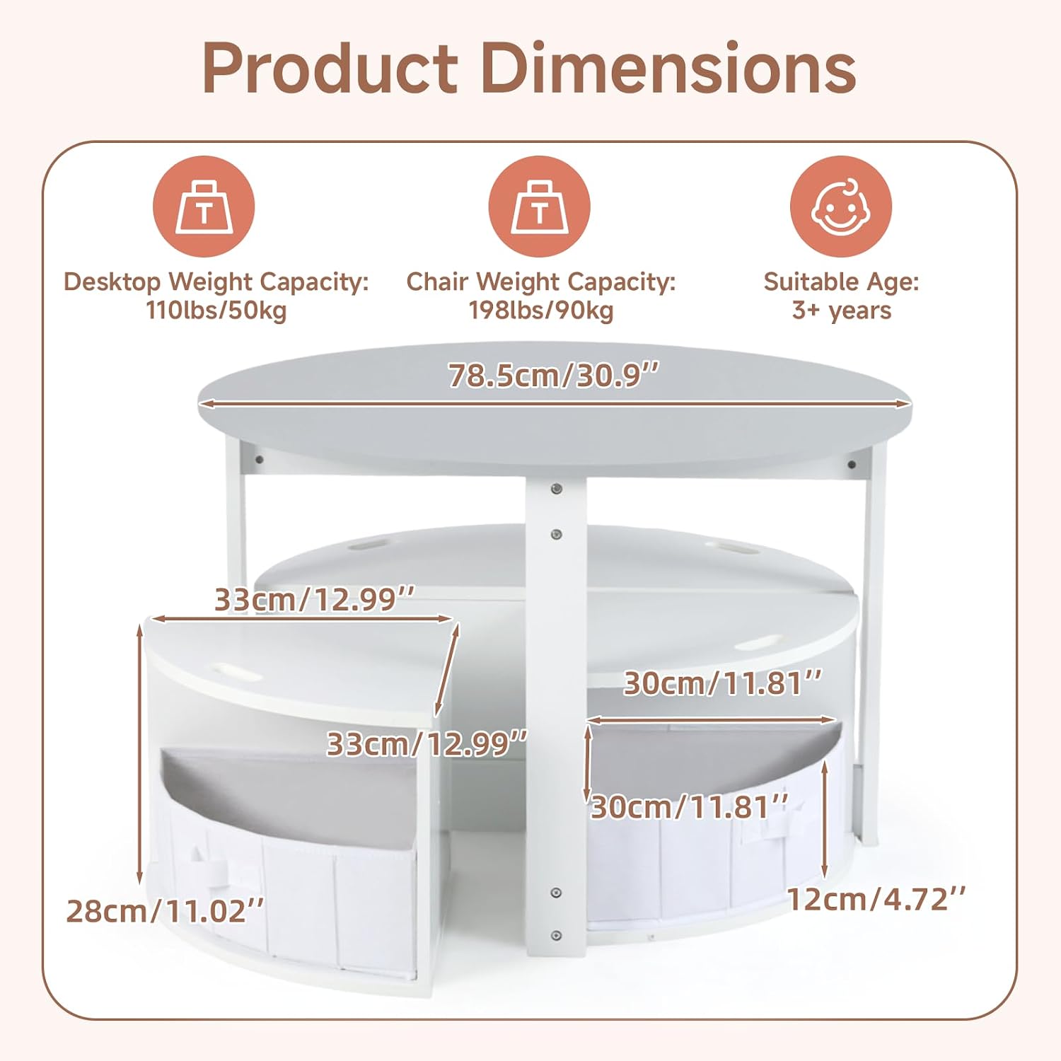 INFANS Toddler Table and Chair Set, Wooden Table and 4 Chairs with Nesting Design, Storage Drawers, Children Multi-Activity Table for Art, Crafts, Draw, Read for Boys Girls Aged 3+