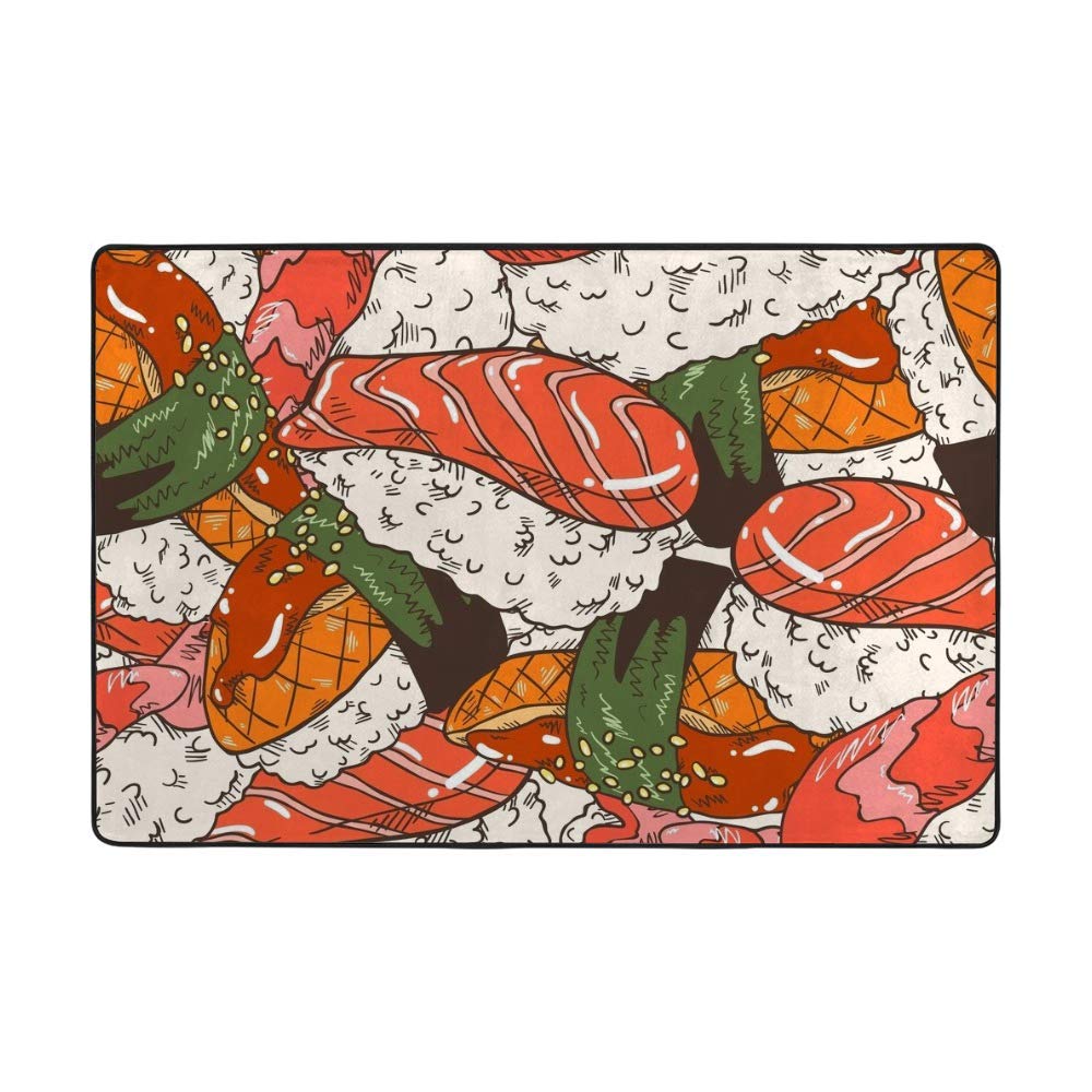 Tapis mignon dessin animé sushi Nigirizushi saumon pour chambre et salle de séjour 160x122