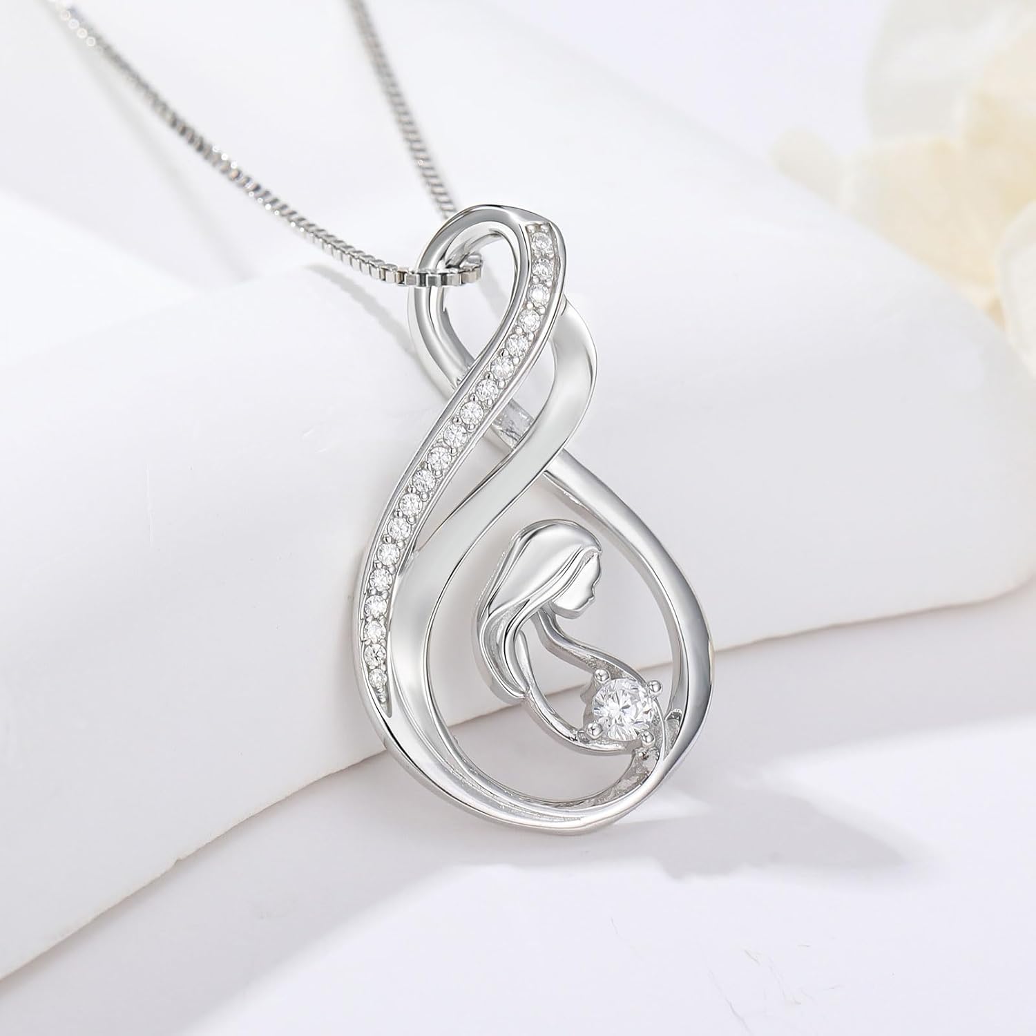 Diamond Mother Necklace for Women 925 Sterling Sliver Lab Grown Diamond Mother Necklaces for Expecting Mom Mother's Day Jewelry