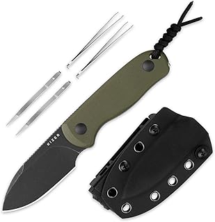 Kizer Drop Bear Fixed Blade Knife, 2.57" Black Stonewash D2 Blade EDC Camping Knife with Olive Green G10 Handle & Hidden Tool, Full Tang Hunting Survival Knives with Adjustable Kydex Sheath, 1094M1