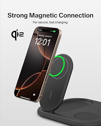 Miniatura 4 de Belkin Cargador de iPhone 3 en 1 compatible con MagSafe, plegable magnético Qi2, estación de carga MagSafe para teléfono, Apple Watch, AirPods,
