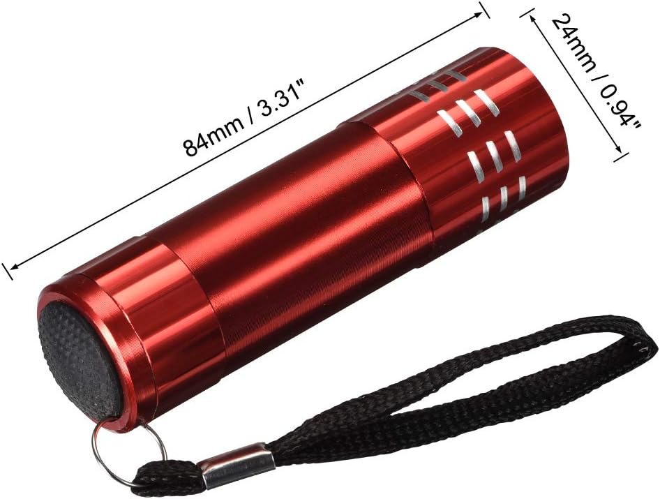 uxcell Mini 9 LED Aluminum Flashlight Torch with Lanyard AAA Battery Not Included Red