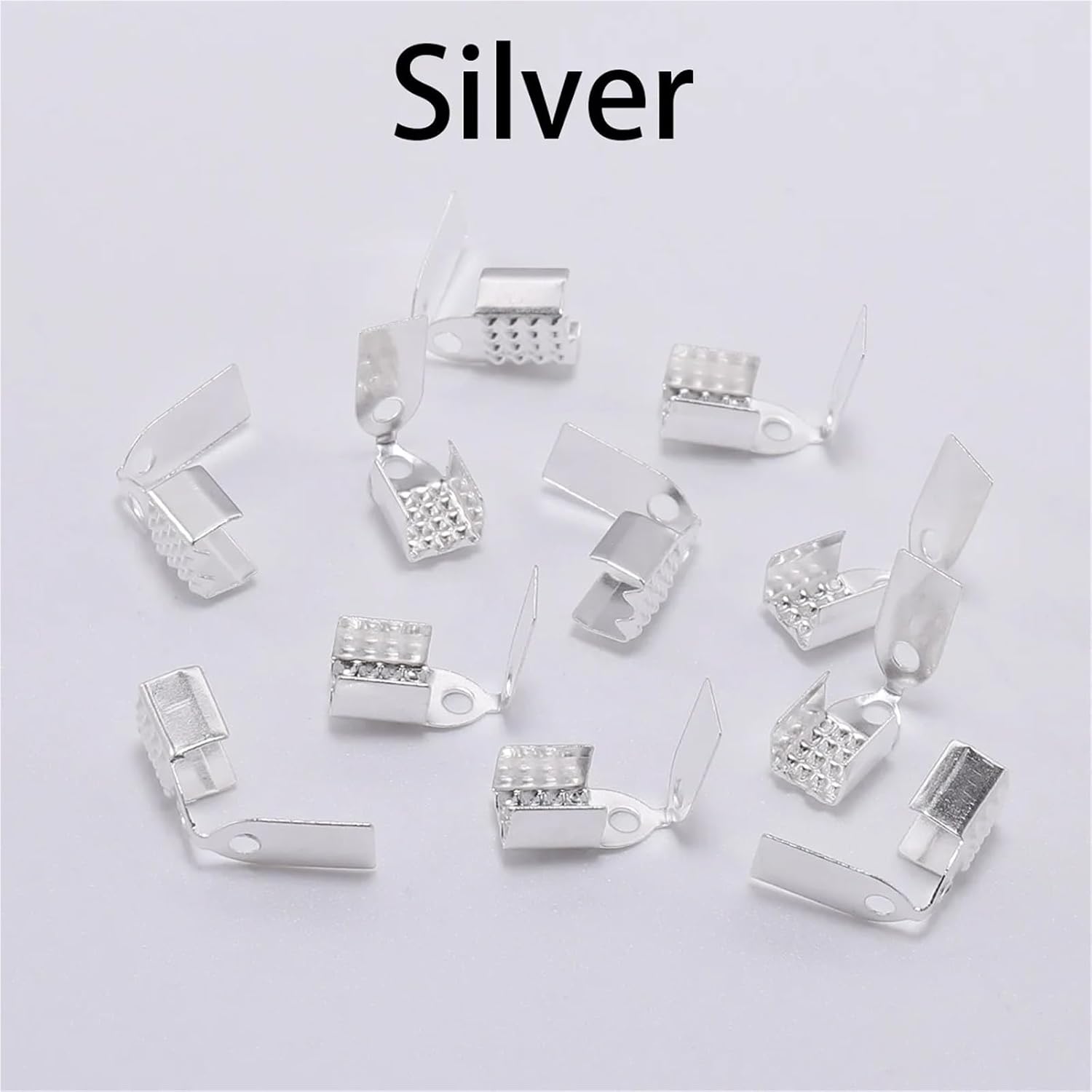 Fold Over Cord Ends 1000pcs Metal Fold Over End Clasps Bead Leather Cord Crimp Connectors for Jewelry Making(Rhodium,6MM)