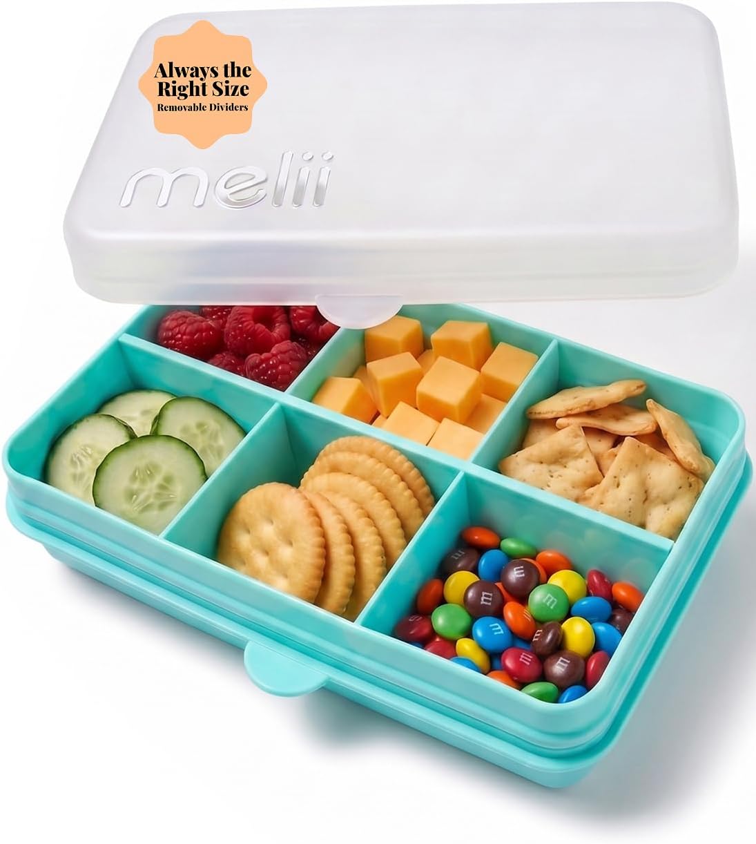 melii Mini Snackle Box โ 6 Compartments, Divided Snack Container, Food Storage for Kids and Adults, Removable Dividers, Arts & Crafts, Beads, BPA-Free, Blue