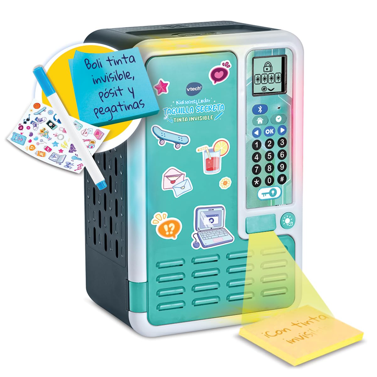 VTech - KidiSecrets Locker Taquilla Secreta Tinta Invisible, Versión ESP | Edad +6 años, 25.3 x 16.5 x 11.5 cm, 3 pilas AA, color negro/azul, personalizable