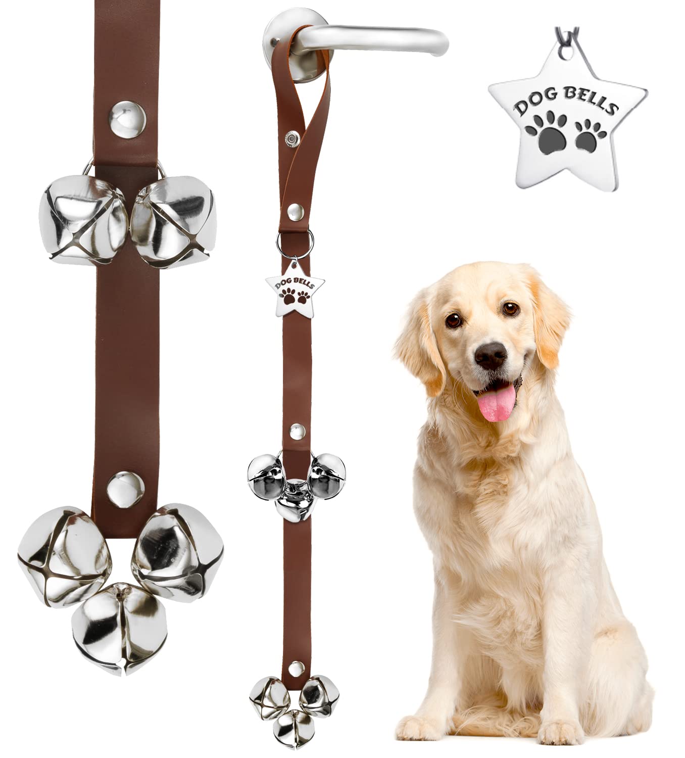 BORONG Leather Dog Doorbells Premium Potty Door Bells Training Dogs Buttons for Communication Dog Training Bell, Bell for Dogs to Ring to Go Outside