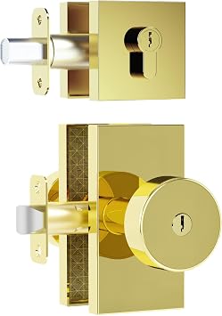 Polished Brass Exterior Door Knob with Deadbolt and Key
