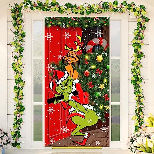 Grinch Decorações de Natal Capa de porta grinch Merry Grinchmas capa de porta 6 x 9 m preto Buffalo