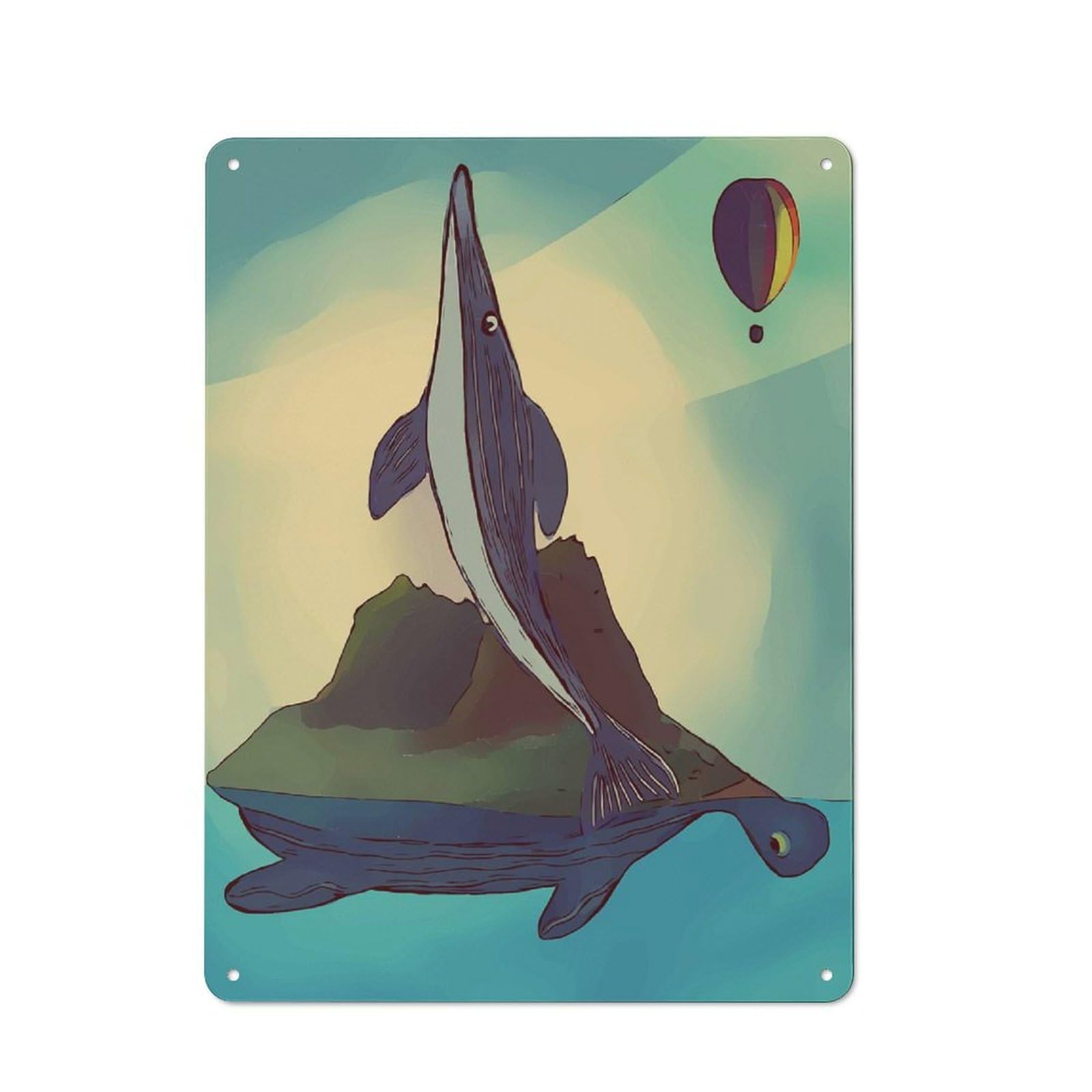 Metal Sign 40x30cm with Whale, Turtle, And Island for Pub Or Café, Vintage Decor, for Metal Sign Collectors, for Garage And Workshop Walls